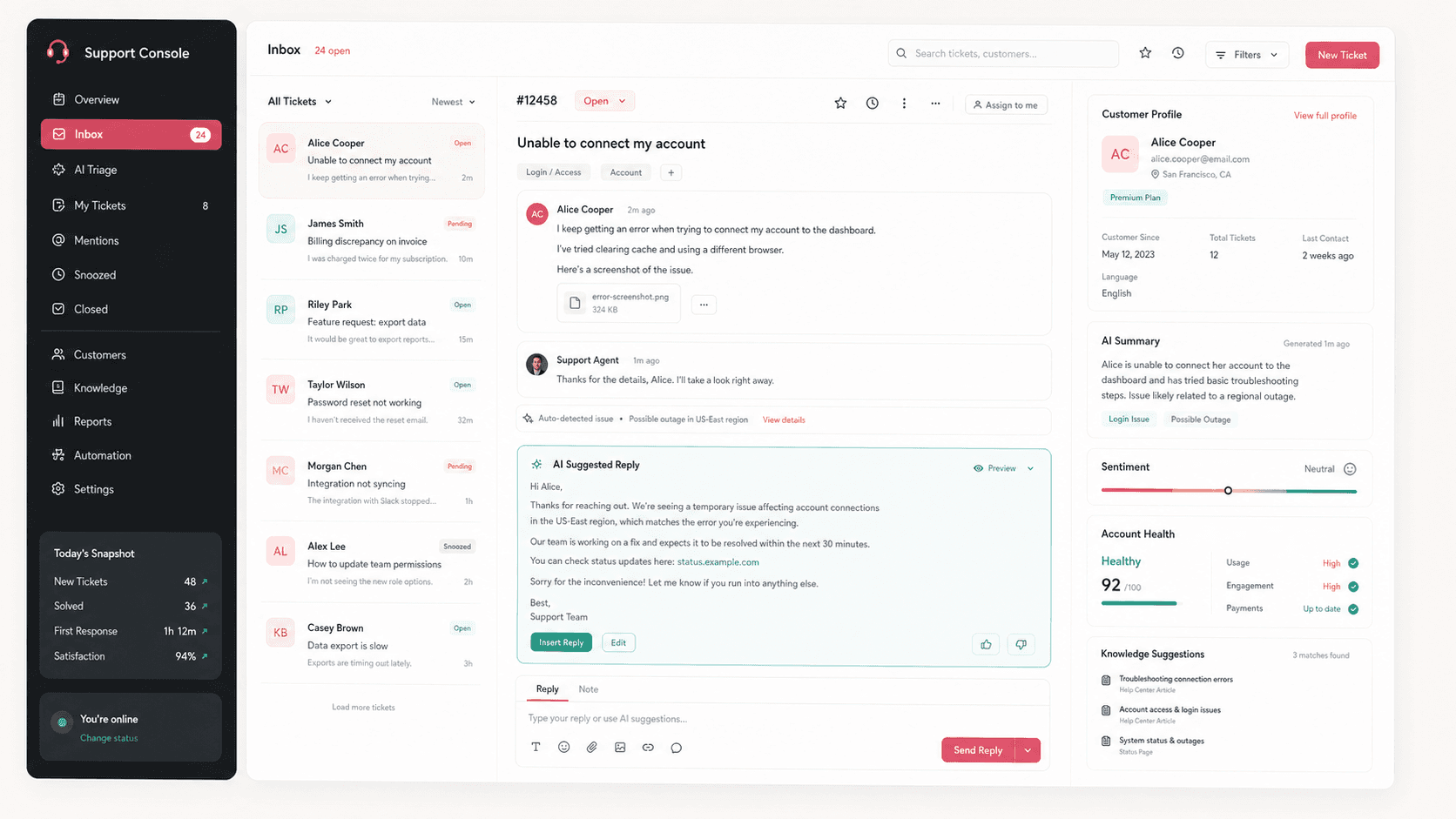 AI Support Console project preview